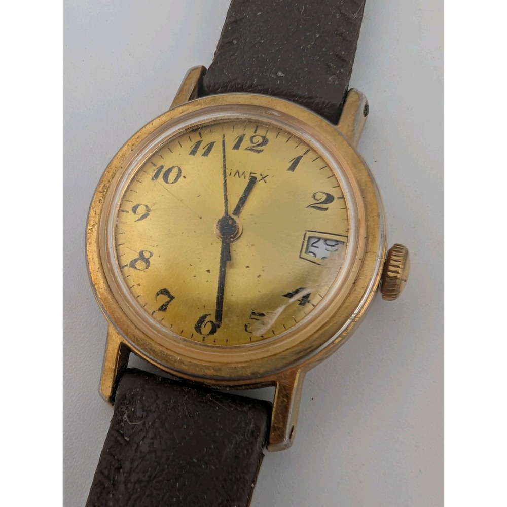 Vintage Timex Women's Mechanical Watch 25mm Case Brown Band- Working